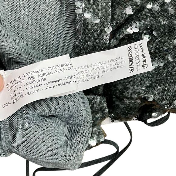 Zara Dress L Gray Silver Sequin Mini Open Back Halter Sexy Club Party 1131/813 - Picture 11 of 13